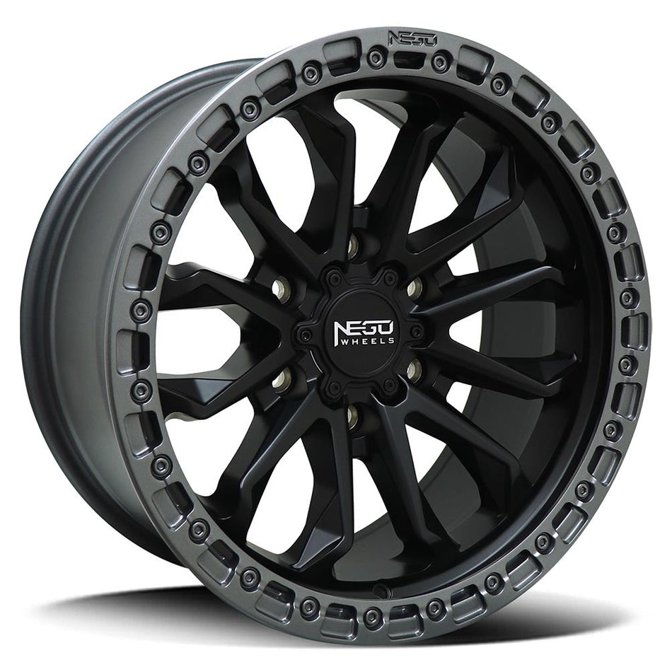 NEGU NO9 17x8.5 / 6x139.7 / -12 SATIN BLACK FACE WITH GUNMETAL LIP