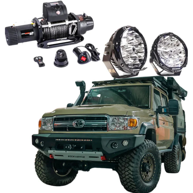 Rockarmor Gt Steel Hoopless Bullbar Combo Pack - Toyota Landcruiser 76,78,79 2007-2023