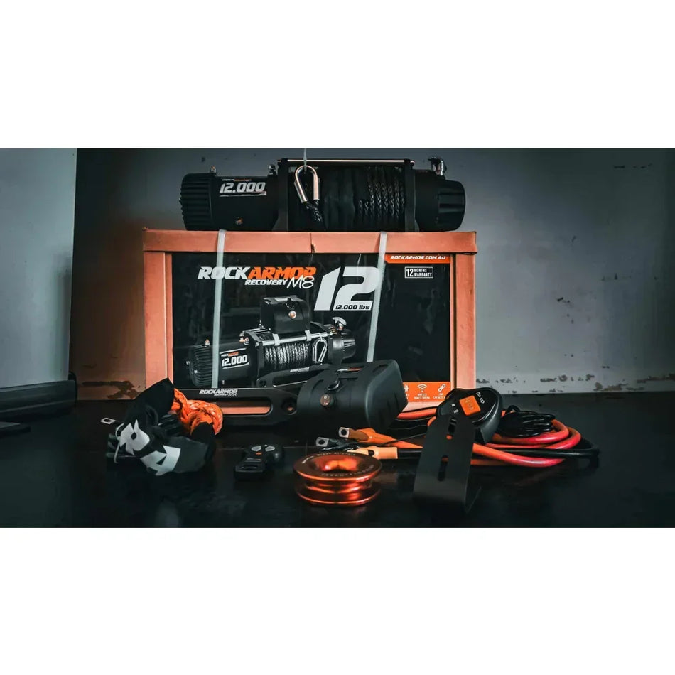 Rockarmor Premium 12,000Lbs 4X4 Winch With Synthetic Rope & Wireless Controller