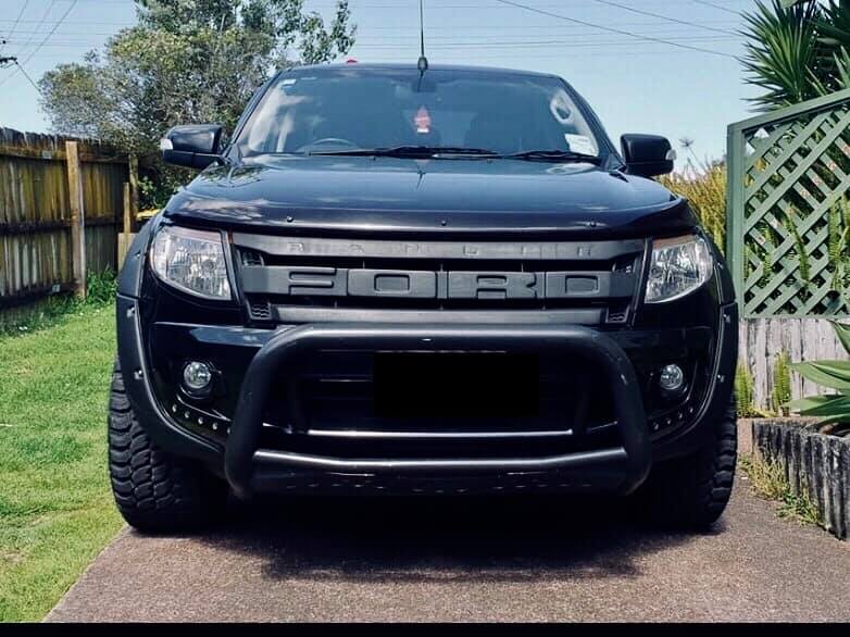 BONNET GUARD or STONE GUARD - FORD RANGER PX1 2012-2014 installed zoomed out front view